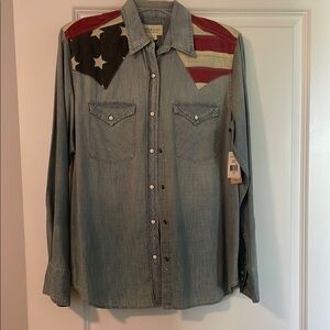 Denim & Supply Ralph Lauren Blue and Red Casual Button Down Shirt